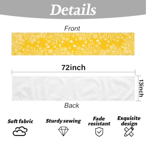Yellow Flowers Butterfly Spring Table Runner - Wildflower Pattern, 13x72 Inches
