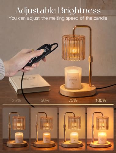 Amber Housewarming Gift Set with Scented Candle and Candle Warmer Lamp - Gold