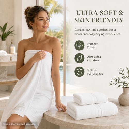 White 800 GSM Cotton Bath Towels 2 Pack - Ultra Soft & Absorbent