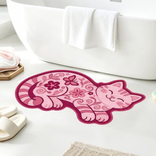 Pink Cat Bath Mat - Absorbent Rug for Bathroom, 19.7 x 31.5 Inches