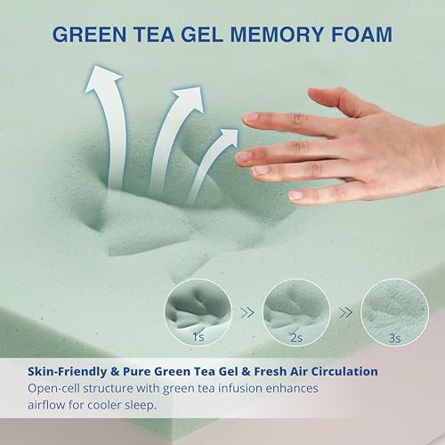 Gelsea Queen Memory Foam Mattress, 12 Inch Queen Size Mattress in a Box, Green Tea Gel Infused Foam for Pressure Relief and Cool Sleep, Foam Made in USA, CertiPUR-US Certified, Medium Firm