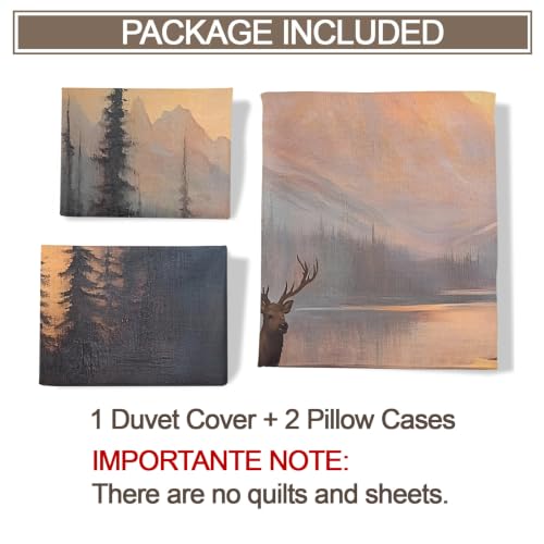 Deer Duvet Cover Queen Size - Forest Deer Bedding Set 3 Piece with Zipper Closure - Queen 90x90