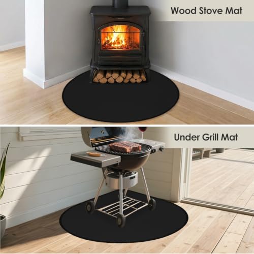 Fireproof Teardrop Rug for Wood Stove Protection - Black, 3'4" x 3'4"