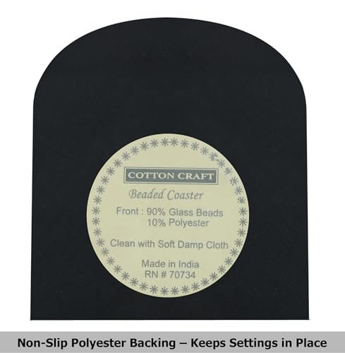 Halloween Beaded Coasters Set - Gravestone RIP Design, 4 Pack, Black & Grey