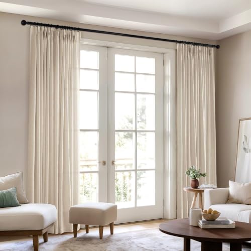 White Pinch Pleated Linen Curtains 84 Inch Long, 2 Panels - Ready to Hang
