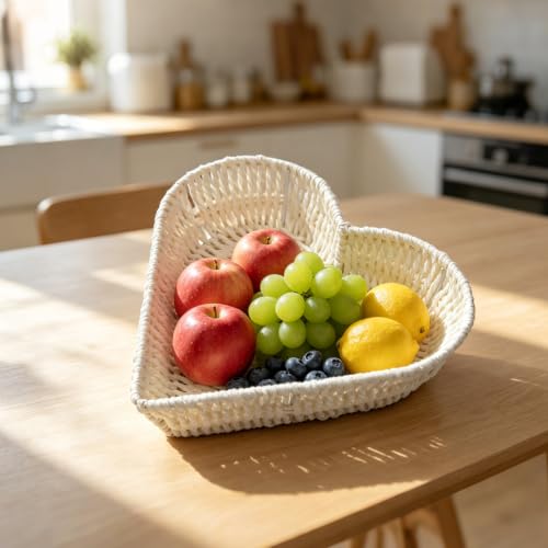 White Wicker Heart-Shaped Wedding Basket Storage - 27.5cm