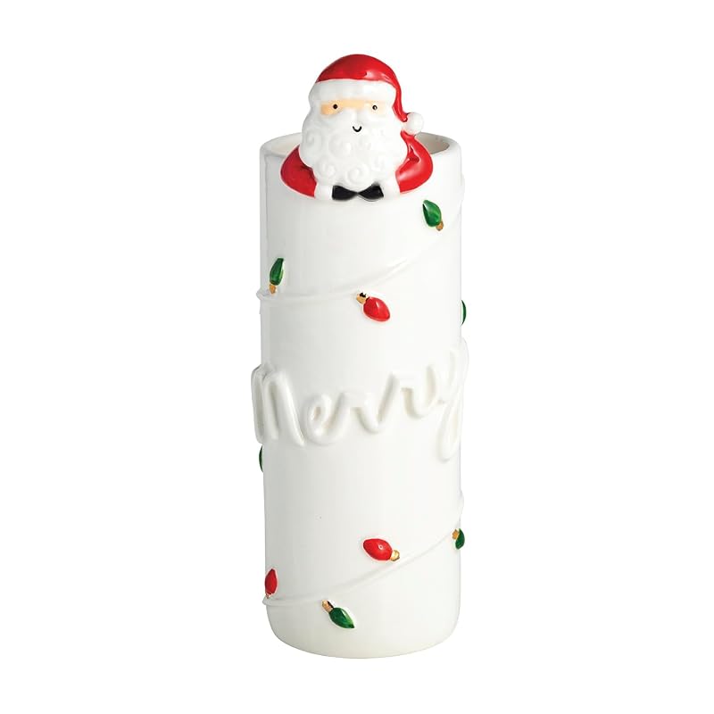 Mud Pie Christmas Hanging Santa Vase - Sitting Santa Ornament & White Stoneware 6.5"