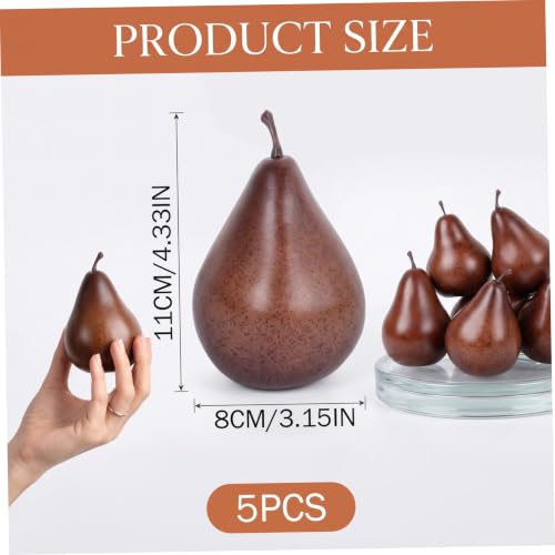 Artificial Pear Decor Set of 5 Long-Lasting Realistic Faux Fruit Brown