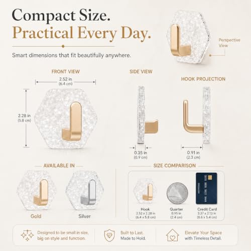 Decorative Water Ripple Hexagon Adhesive Wall Hooks - Rose Gold, 10 Pack