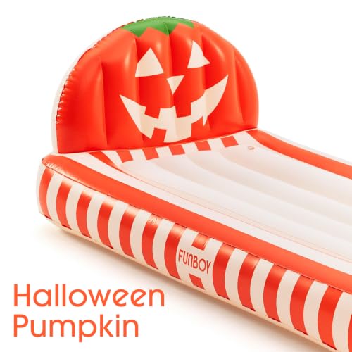 FUNBOY Kids Pumpkin Halloween Inflatable Air Mattress - Supportive & Cozy Sleepover Bed - Orange & White Variation