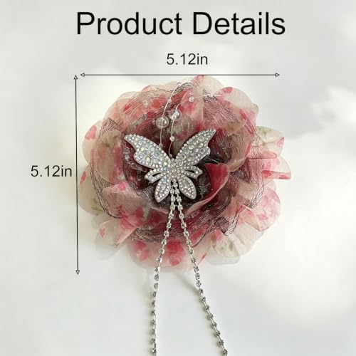 Dark Pink Organza Curtain Flower Clips with Butterfly Decor - 4 Pack