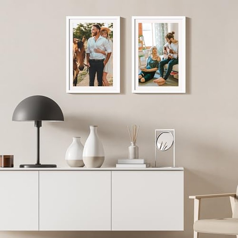 upsimples 13x19 Picture Frame Set of 5, Display Pictures 11x17 with Mat or 13 x 19 Without, Wall Gallery Poster Frames, White