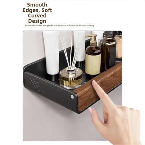 35cm Rotating Suction Wall Shelf for Kitchen and Bathroom - Natural Walnut & Aluminum