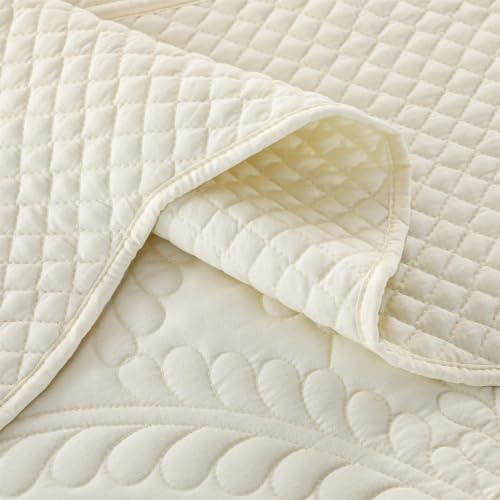 Oversize King Bedspread 120x120 Cream - Modern Pattern Lightweight Quilt Set