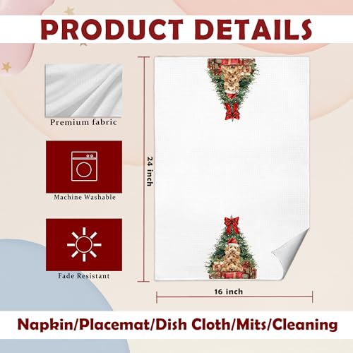 Christmas Goldendoodle Kitchen Towels - Red Bow Dog Lover Gifts, 16x24 Inches - Holiday Decor