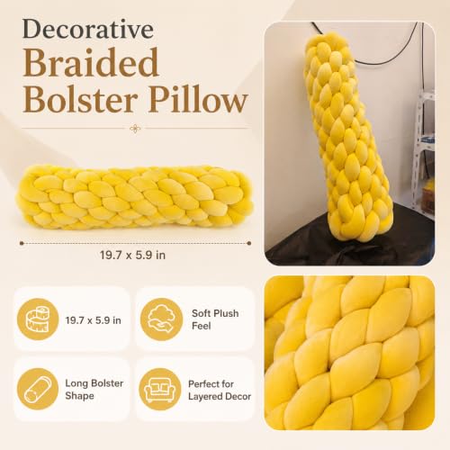 Chunky Braided Plush Bolster Pillow - Long Round Decorative Cushion for Sofa Bed Chair