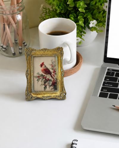 Vintage Gold Small Picture Frame Wall Art 3x4 Inch with Artwork