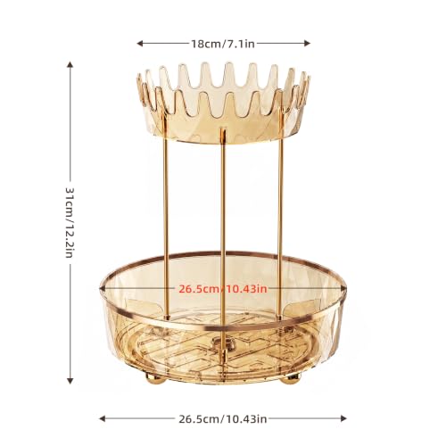 Transparent Gold 2-Tier Rotating Makeup Organizer for Vanity & Bathroom