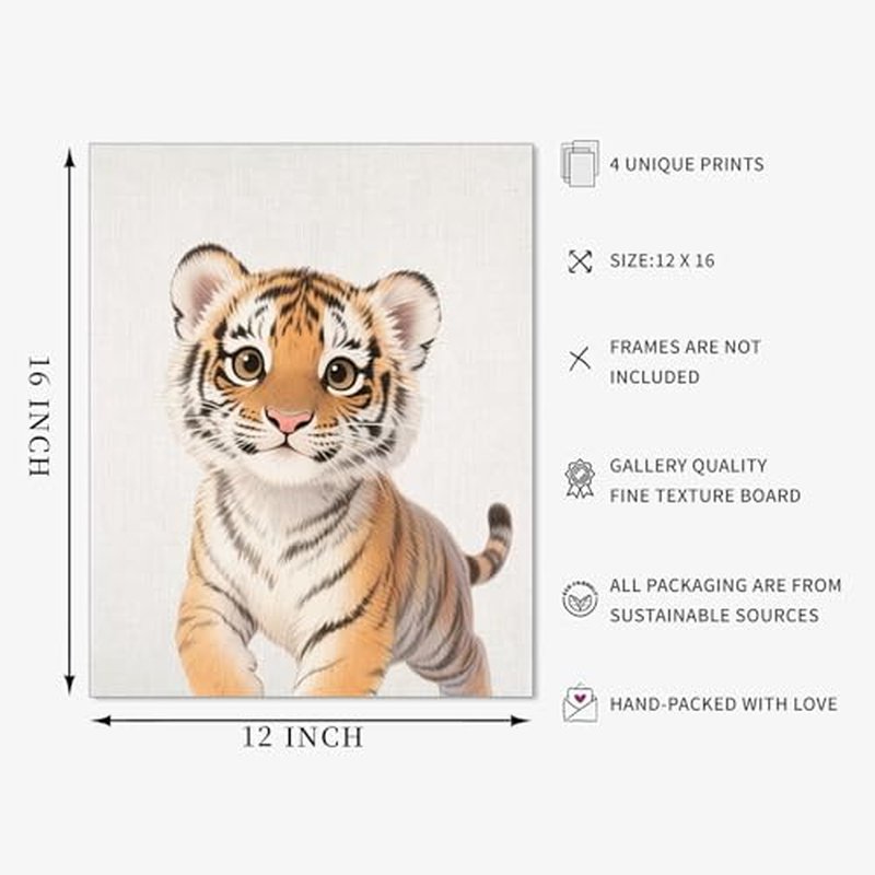 VOLIX Set of 6 Wall Art Unframed Jungle Animal Wall Hanging Decor for Kids Room, Nursery, Safari Themed Birthday Party, 8" x 10"