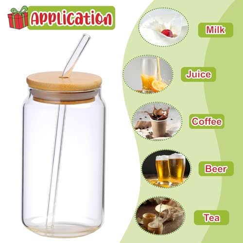 Christmas 16oz Glass Can Mug with Lid & Straw - Holiday Coffee Cup