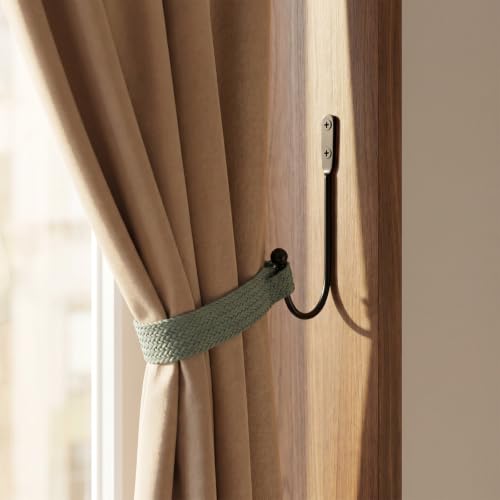 Black Metal Curtain Holdbacks 8 Pack - Modern Wall Mount Drapery Hooks