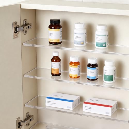 4 Pack Acrylic Medicine Cabinet Shelves - 13" L x 3" W, Universal Fit