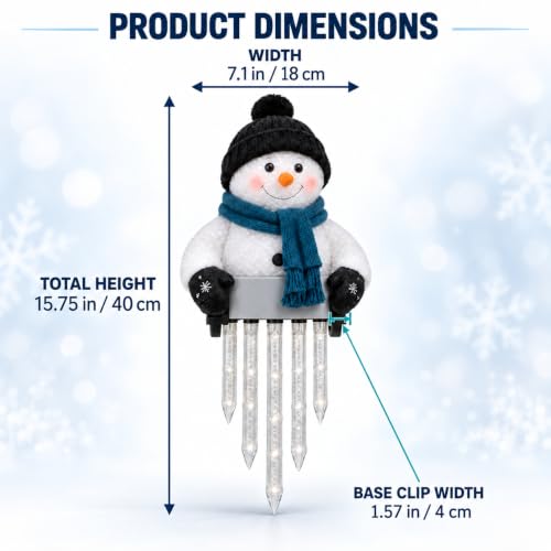 2-Pack Lighted Snowman Railing Decor with Icicle Lights - Winter Holiday