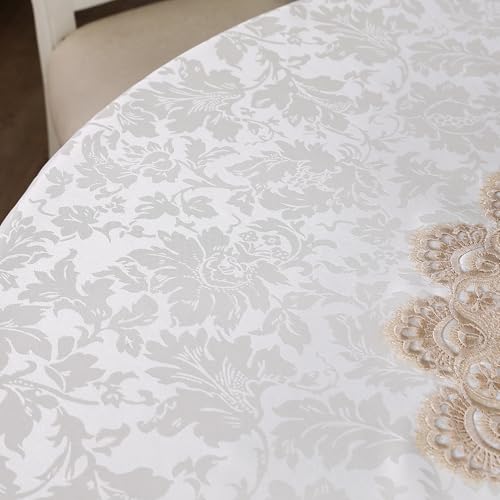 Light Brown 70-Inch Round Lace Tablecloth for Dining & Holiday Events