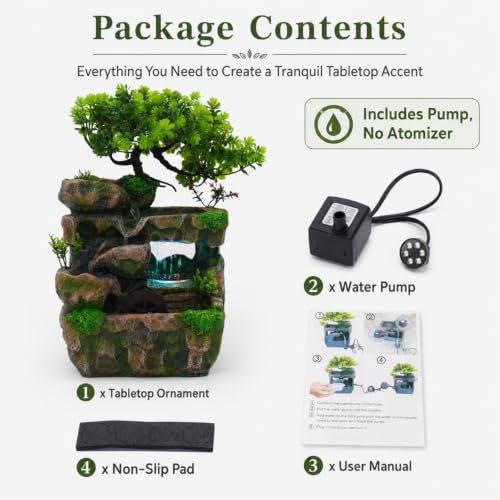 Tabletop Water Fountain with LED Lights Indoor Rockery Decor