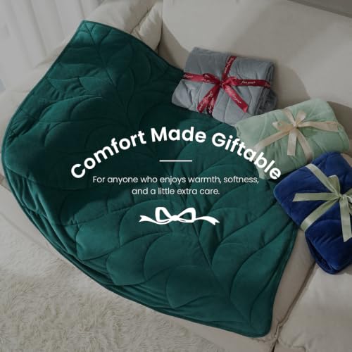 Weighted Lap Blanket 7lbs for Adults - Green, 41x53 Inches - Leaf Design