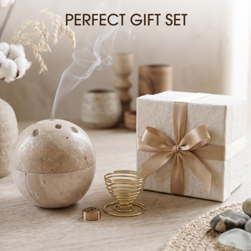 Handmade Travertine Incense Burner Holder for Sticks and Cones