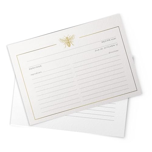 Gold Foil Bee Recipe Cards Set - 50 Double-Sided Kitchen Gift