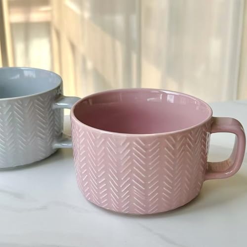 Disoza 24 OZ Gray Oversized Ceramic Coffee Mug with Handle - XXL Soup Cup