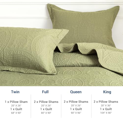 SheRest Quilt Set - Sage Green Lightweight Bedspread Coverlet, Queen (90 x 96)