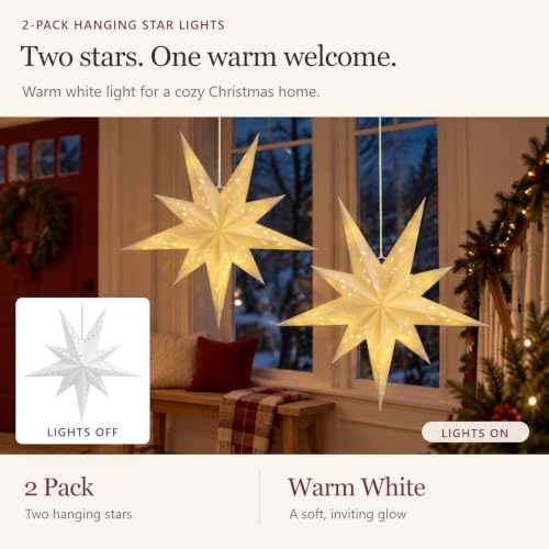Paper Star Lantern 2 Pack - Hanging Christmas & Holiday Decor Lights
