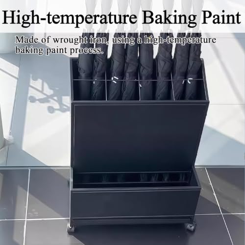Black Commercial Umbrella Stand with Double-Tier Storage & Removable Drip Tray