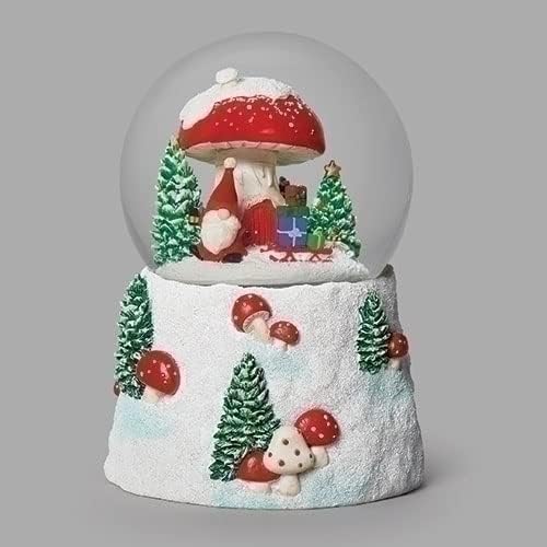 Roman Musical Swirl Gnome Snowglobe - 5.5-Inch Tabletop Decor with Mushroom Design