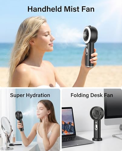 Portable Handheld Fan with Mist - Black, 1-199 Speed, Ice Cooling