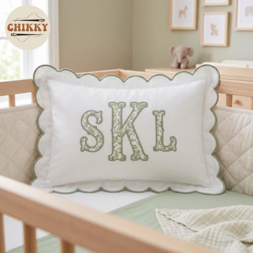Personalized Embroidered Pillowcase - Custom Monogram with Scalloped Edge - 02