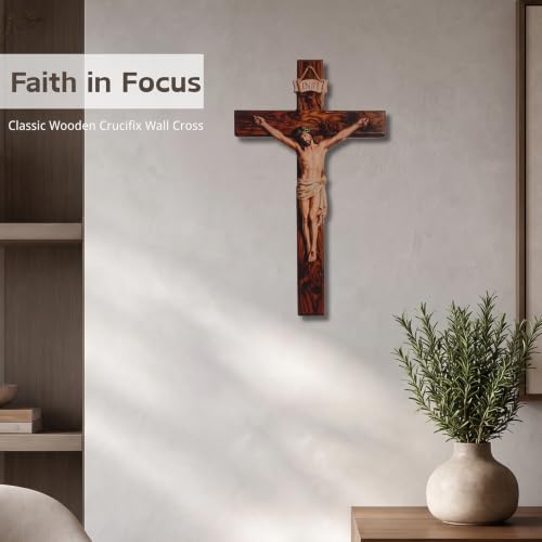 Brown Catholic Wall Cross - 2D Flat Jesus Cross for Home Decor