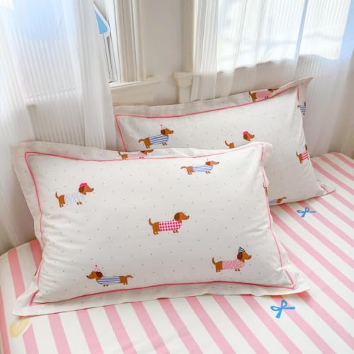 Queen Comforter Set Pink Dachshund Striped Bedding for Girls - Reversible US