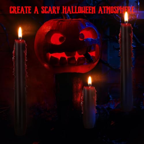 8 Pack Halloween Bleeding Black Taper Candles - 10 Inch Spooky Decor