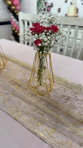 Gold Sheer Table Runner 10 Ft with Sequin Details - Birthday & Wedding Decor - Gold Variation