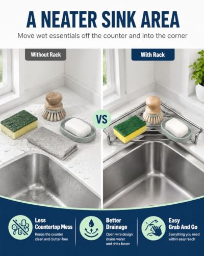 Stainless Steel Corner Sink Shelf 1pc Triangular Open Wire Dish Drying Rack