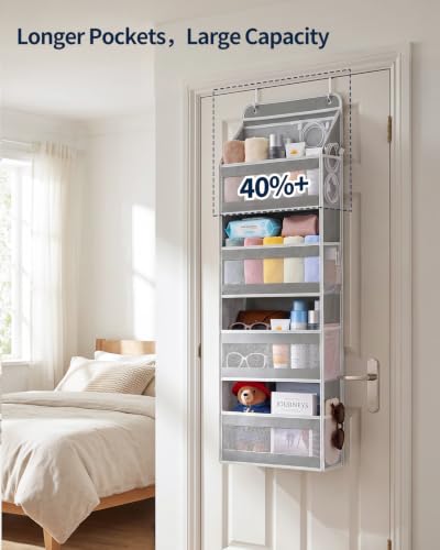 Over the Door Organizer 4-Tier Mesh Storage, Longer Grey Hanging Shelf - Middle-Mesh