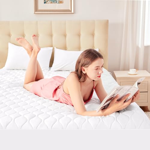 SameBed King Size Heated Mattress Pad White - Quilted Electric Fitted Cover with 9 Heat Settings