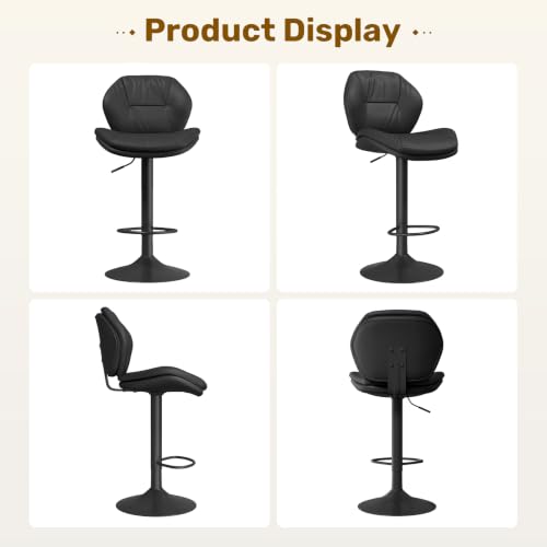 Nalupatio Set of 3 Black Adjustable Swivel Bar Stools with Double-Layer Upholstered Seats