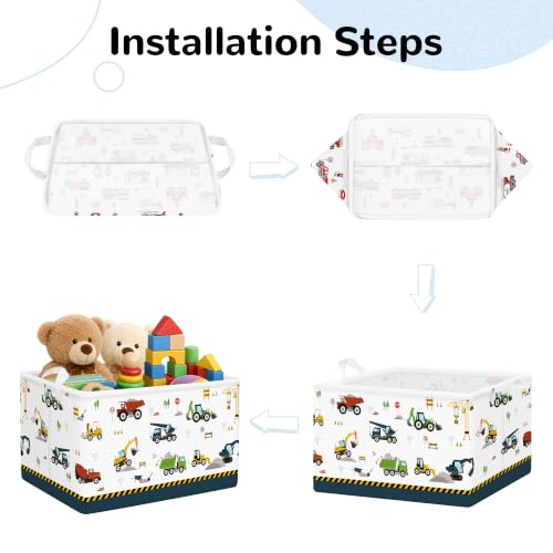 Kids Storage Basket Set of 3 with Fire Engine Design - Foldable Toy Organizer