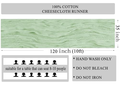 Sage Green Cheesecloth Table Runners 12 Pack 35 x 120 Inch - Rustic Wedding Decor
