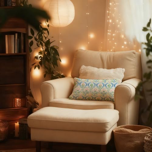 Blue and Green Floral Lumbar Pillow Cover 12x20 with Pink Variation